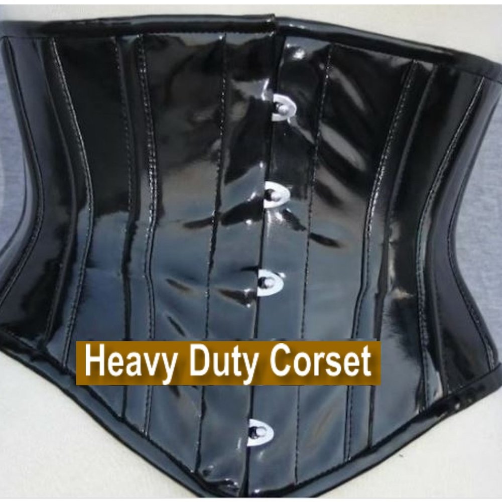 Black Faux Leather Under-Bust Corset Steel Boned 3X